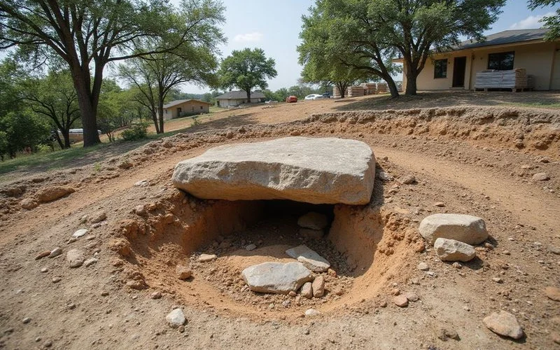 Exposed limestone outcrop on a Hill Country residential lot west of Austin