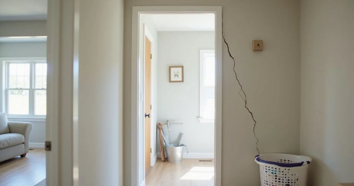 Diagonal crack running from a doorway corner across interior drywall