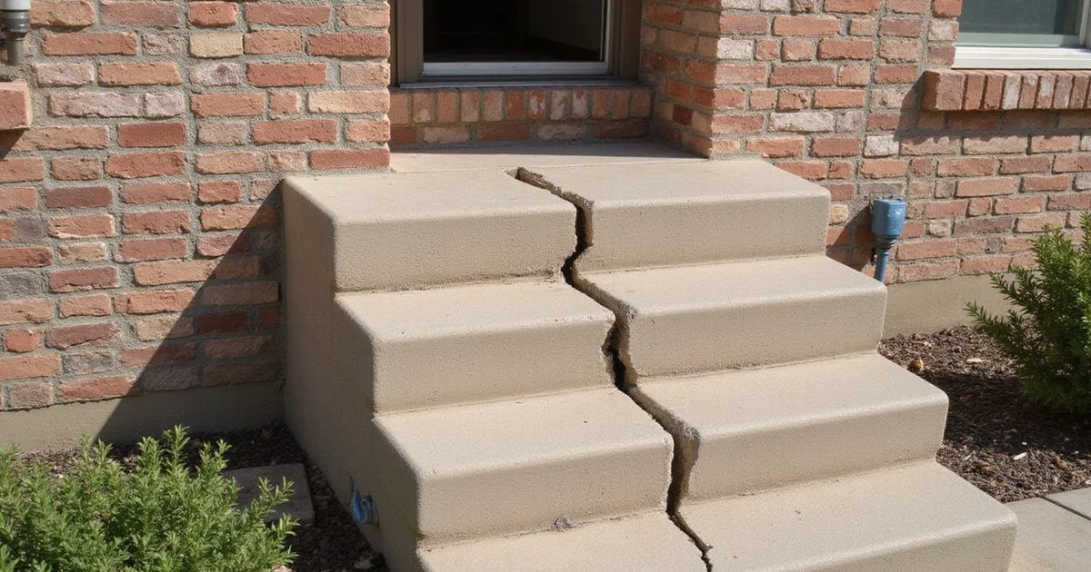 Stair-step crack running diagonally through exterior brick veneer of a Central Texas home