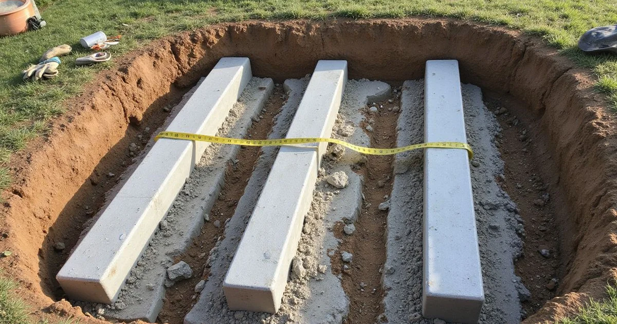Steel pier sections and concrete cylinder segments laid side by side at a foundation job site