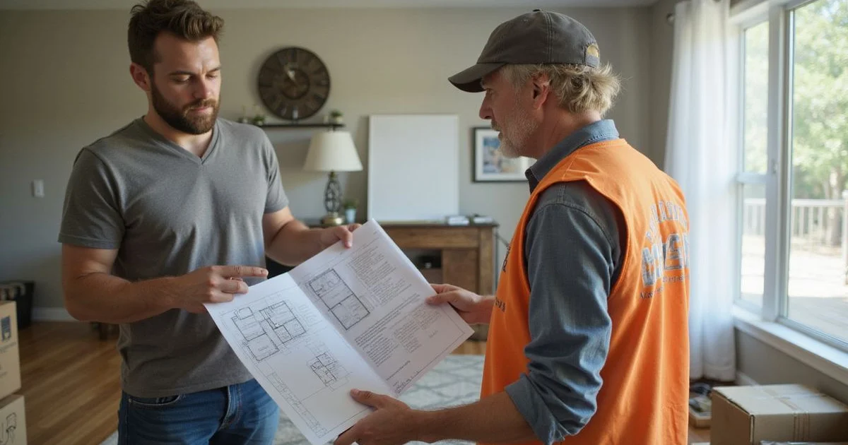 Two professionals reviewing a foundation report together inside a Central Texas home