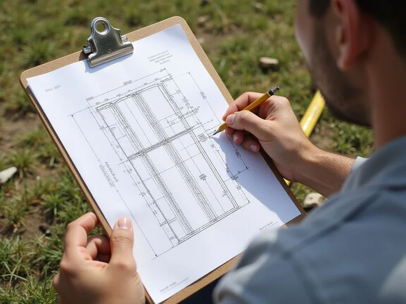 Foundation plan on a clipboard marked with proposed support locations and depths