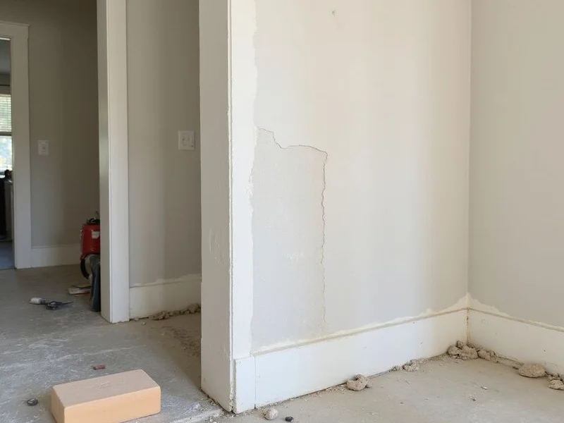 Patched and sanded drywall seam beside a doorway following cosmetic repair